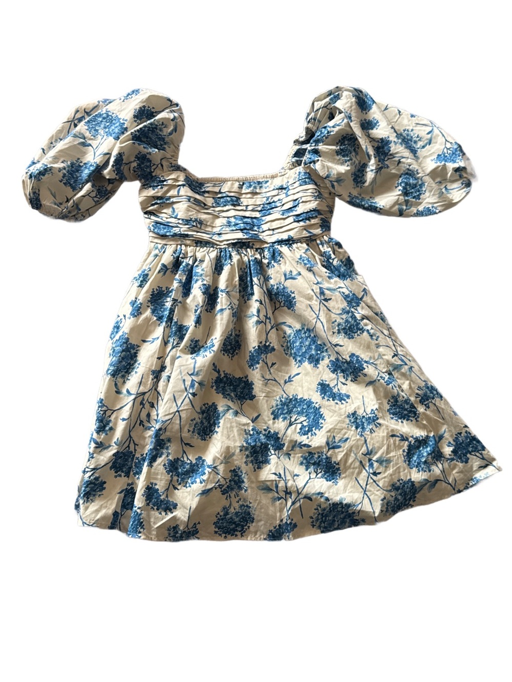 Abercrombie Puff Sleeve Mini Dress Blue and Cream Floral Small NWT